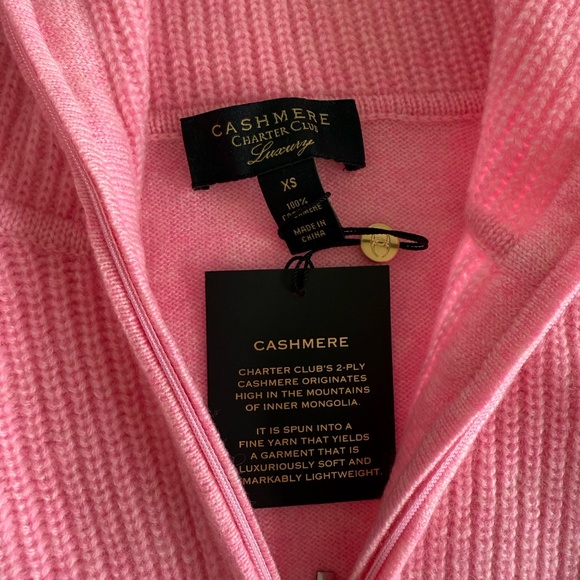 NWT Charter Club 100% Cashmere Quarter-Zip Sweater Bubblegum Heather Pink Sz XS - Picture 5 of 6